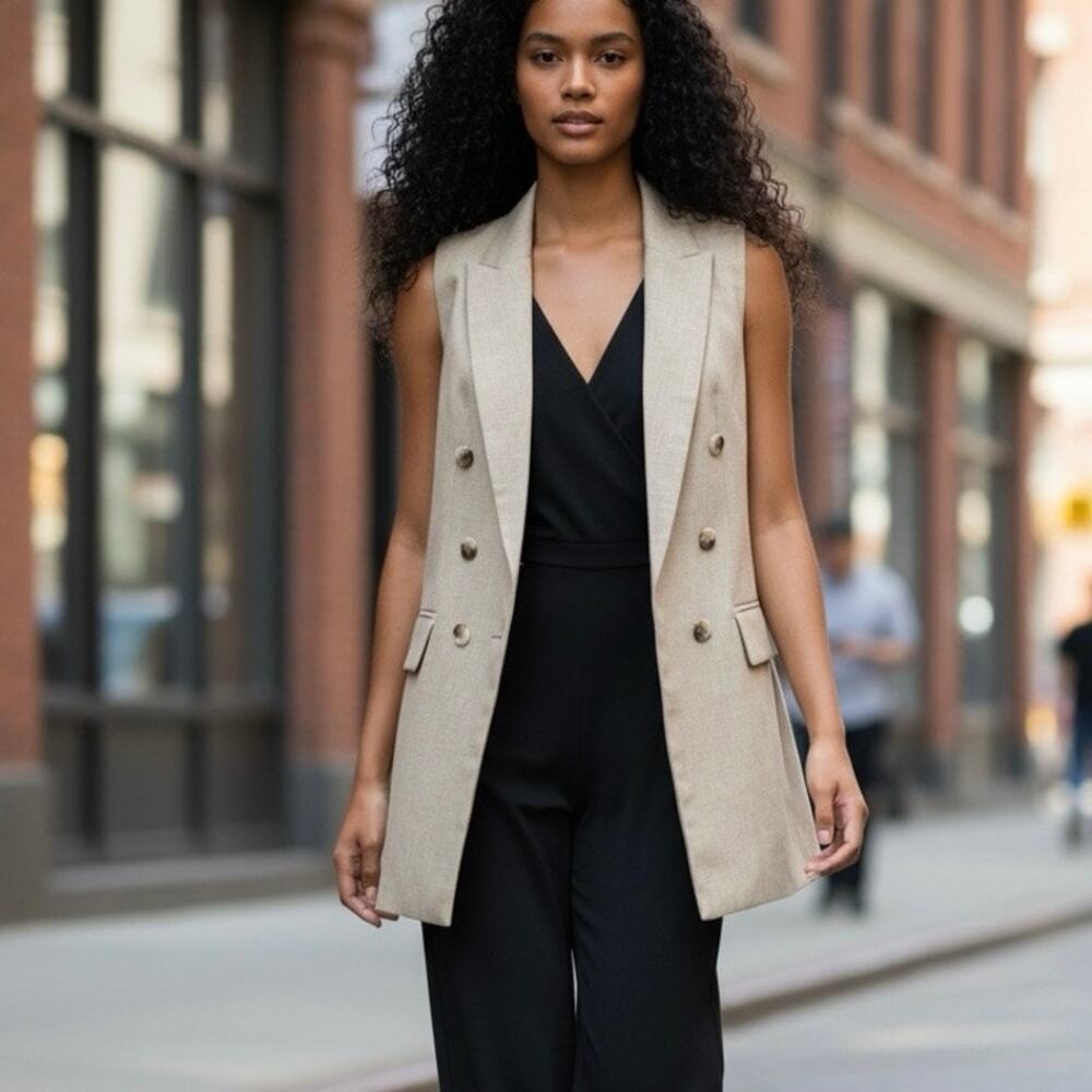 Joie tan double-breasted long blazer vest Size XS NWT